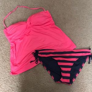 Mossimo - Coral and grey tankini top & bottoms
